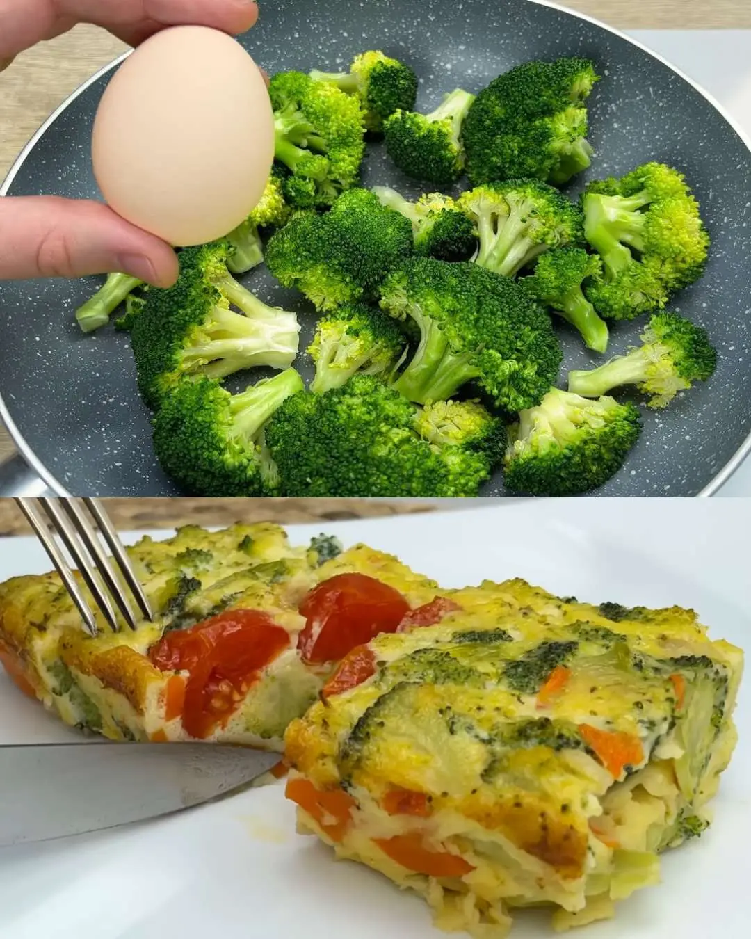 Preparation and final presentation of the Healthy Broccoli Egg Bake.