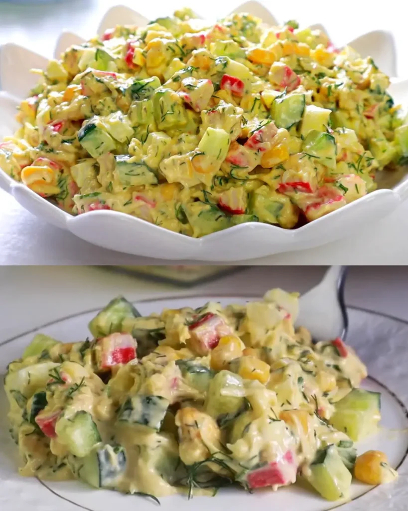 A surprisingly New flavor to a familiar salad with crab sticks!