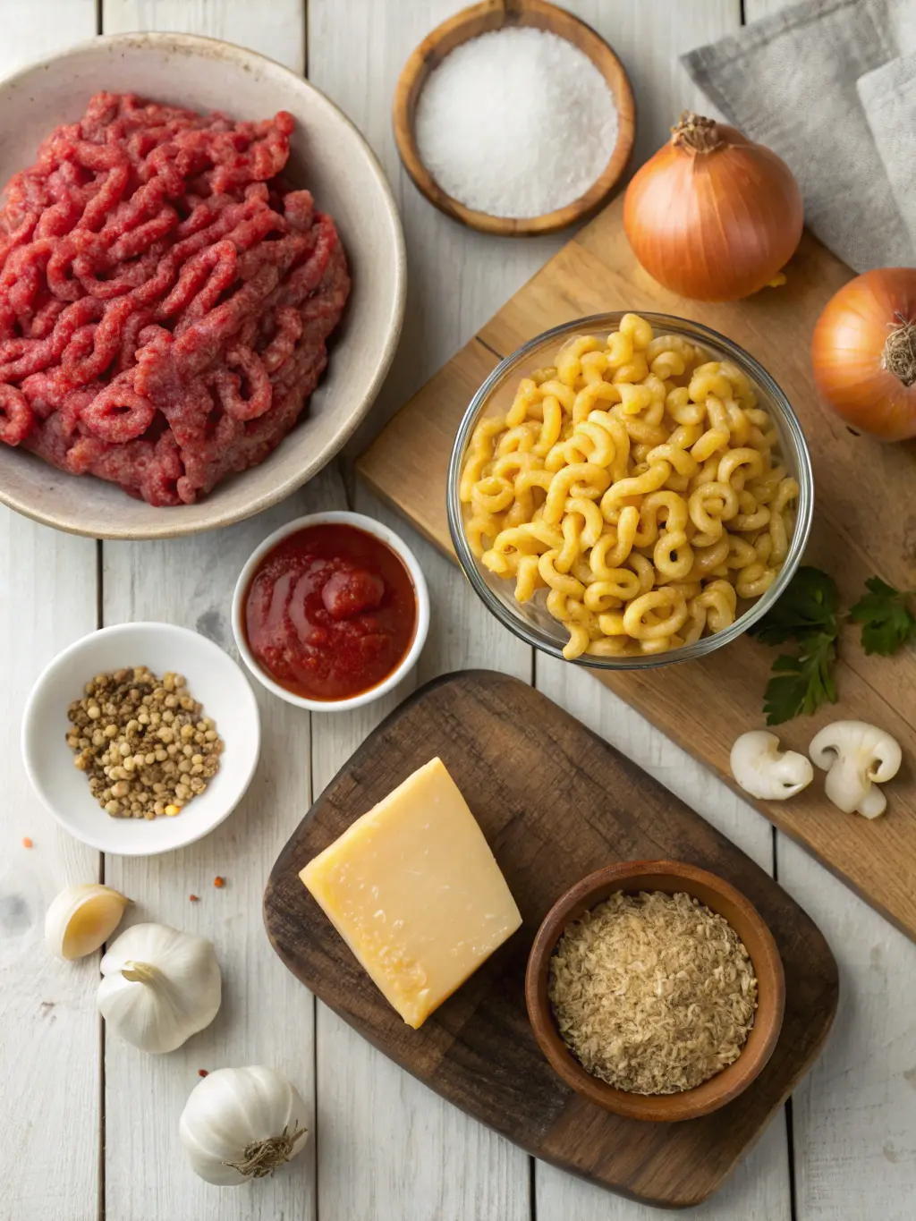 Ingredients for Beef and Macaroni Hotdish