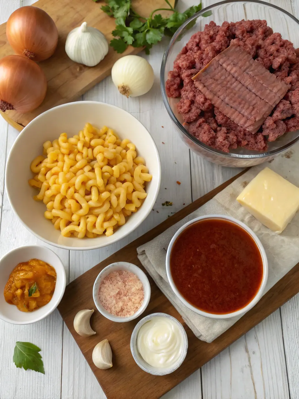 Ingredients for Cheeseburger Macaroni
